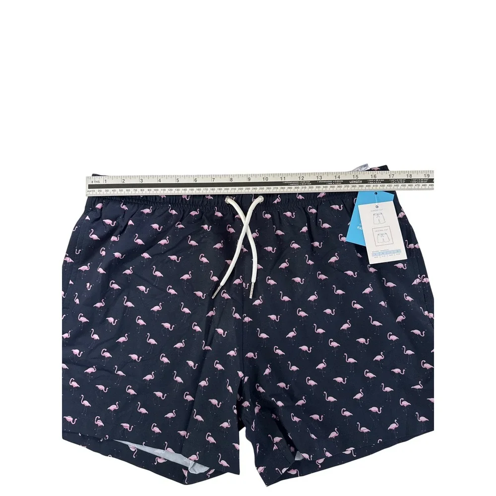 Bermies Mens Original Cut Swim Trunks Navy Pink Flamingo FLAMINGO2.0-L Large NEW
